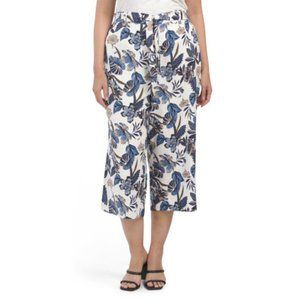 NWT Rachel Zoe Linen Cropped Wide Leg Sz 1X  Floral pants Gaucho High Rise‎